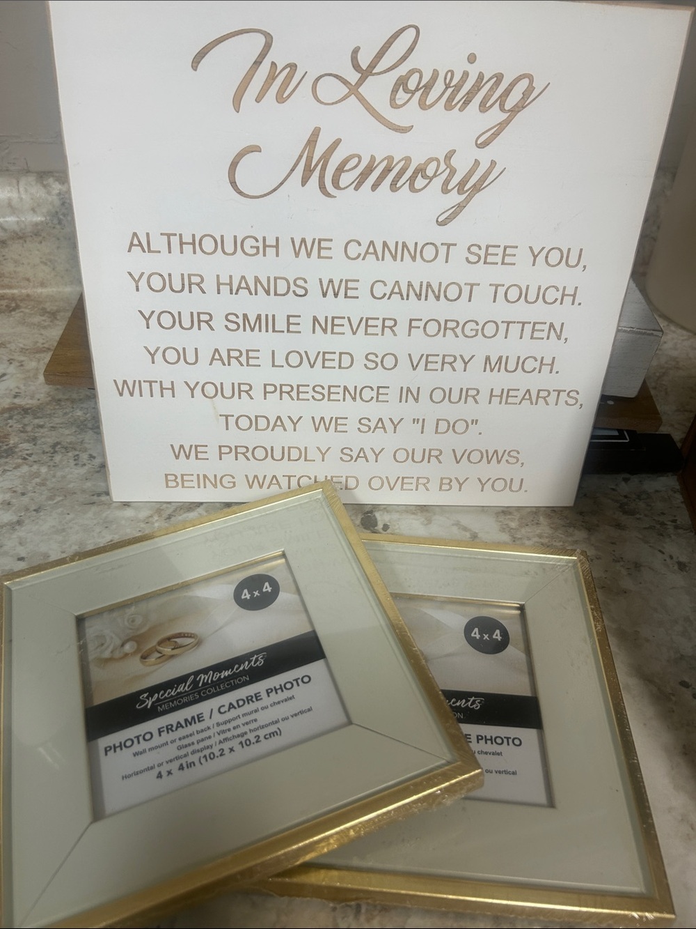 Gold Square Photo Frames - Set of 2 and In Loving Memory plaque